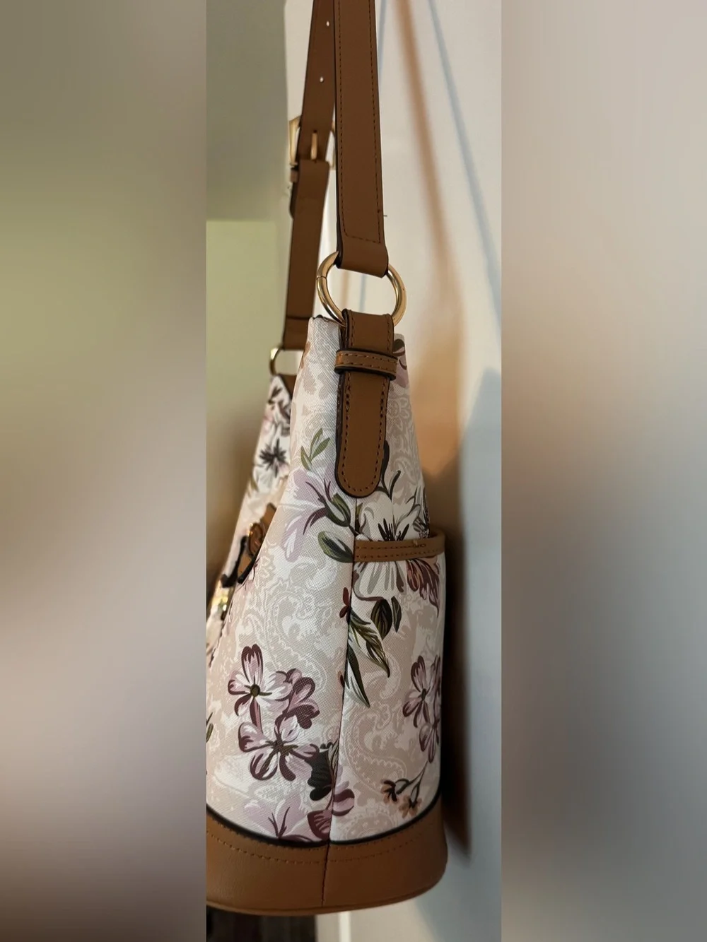 Giani Bernini Floral Print Shoulder Bag Blush Pink Brown Hobo Purse - Picture 6 of 13